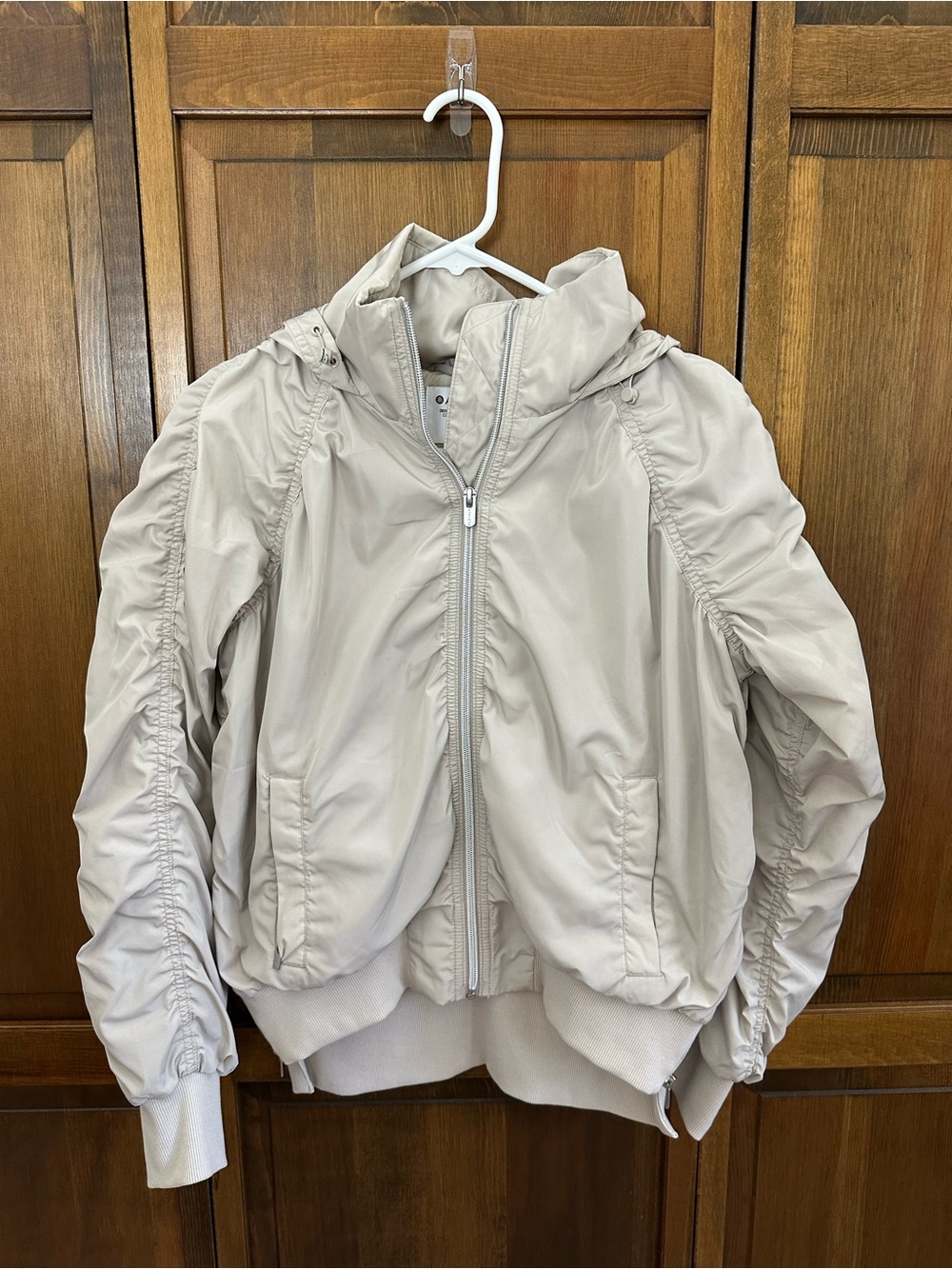 Athleta Women’s Hooded Bomber Jacket in Light Beige
